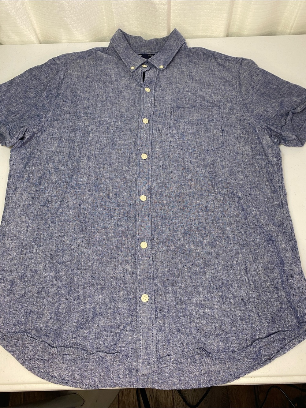 GAP Casual Short-Sleeve Button-Down Shirt in Heather Blue